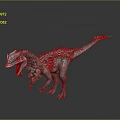 3D Feathered Dinosaur Character With Open Mouth Red Throat And Gray Spiky Body