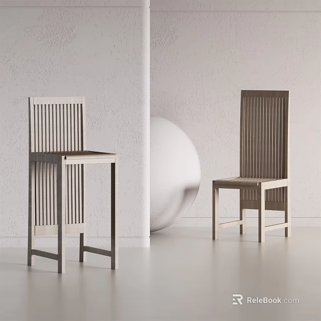 Modern Leisure Chairs Featuring Wooden Frame In Minimalist Interior With White Wall 3d model 