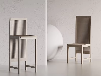 Modern Leisure Chairs Featuring Wooden Frame In Minimalist Interior With White Wall 3d model