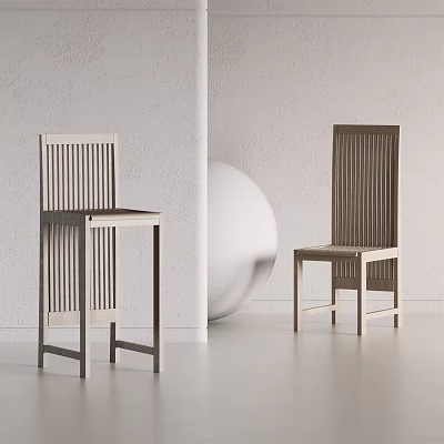 Modern Leisure Chairs Featuring Wooden Frame In Minimalist Interior With White Wall 3d model