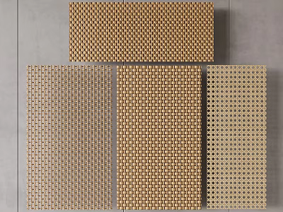 Home Decor Wooden Grille Panels With Four Different Textures On Gray Background 3d model