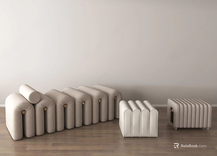 Minimalist Sofa Stools In Beige And White Designs For Modern Living Room Decor 3d model 