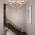 Modern Wooden Stairs With Vertical Striped Wall And Green Plant In White Planter