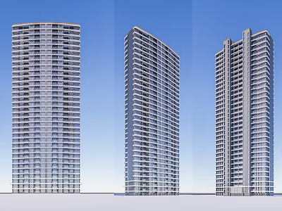 Modern High Rise Residential Towers With Glass Facade And Contemporary Urban Design 3d model