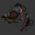 Male Warrior Character In Tactical Gear Holding Modified Crossbow With Arm Markings