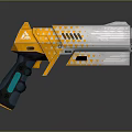 Futuristic Sci Fi Gun Design With Orange Blue Grip And Metallic Silver Body