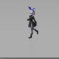 Anime Style Character With White Hair Blue Bow Black Coat And Fantasy Creature