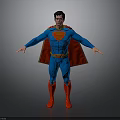 A Man in Blue Superman Suit With Red Cape S Symbol and Red Boots