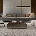 Modern Gray Sofa Set With Throw Pillows White Chairs Ottomans Coffee Table And Floor Lamp 3d model