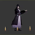Game Movie Character In Purple Robe Holding Open Book With Candles On Magic Circle