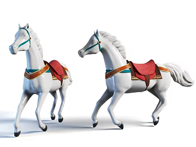 Attractive Playground Equipment White Horses With Red Saddles And Colorful Belts 3d model Attractive Playground Equipment White Horses With Red Saddles And Colorful Belts 3d model