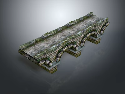 Ancient Stone Bridge with Arched Supports and Weathered Railings in Landscape Scene 3d model