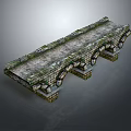 Ancient Stone Bridge with Arched Supports and Weathered Railings in Landscape Scene