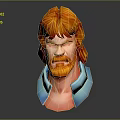 Fierce Game Movie Character 3D Model With Orange Hair Beard And Blue Collar