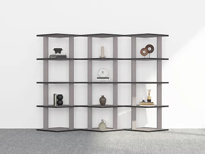 Modern Multi Tiered Shelving Unit With Decorative Vases Books And Decor Pieces 3d model