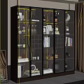 Modern Glass Door Wine Cabinet With Multiple Shelves Wine Bottles Books And Decorations
