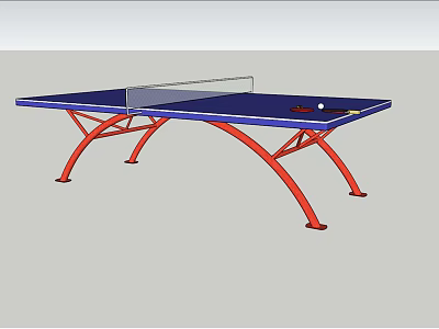 Sports Equipment Table Tennis Table with Blue Tabletop Red Curved Legs Net Paddle and Ball 3d model