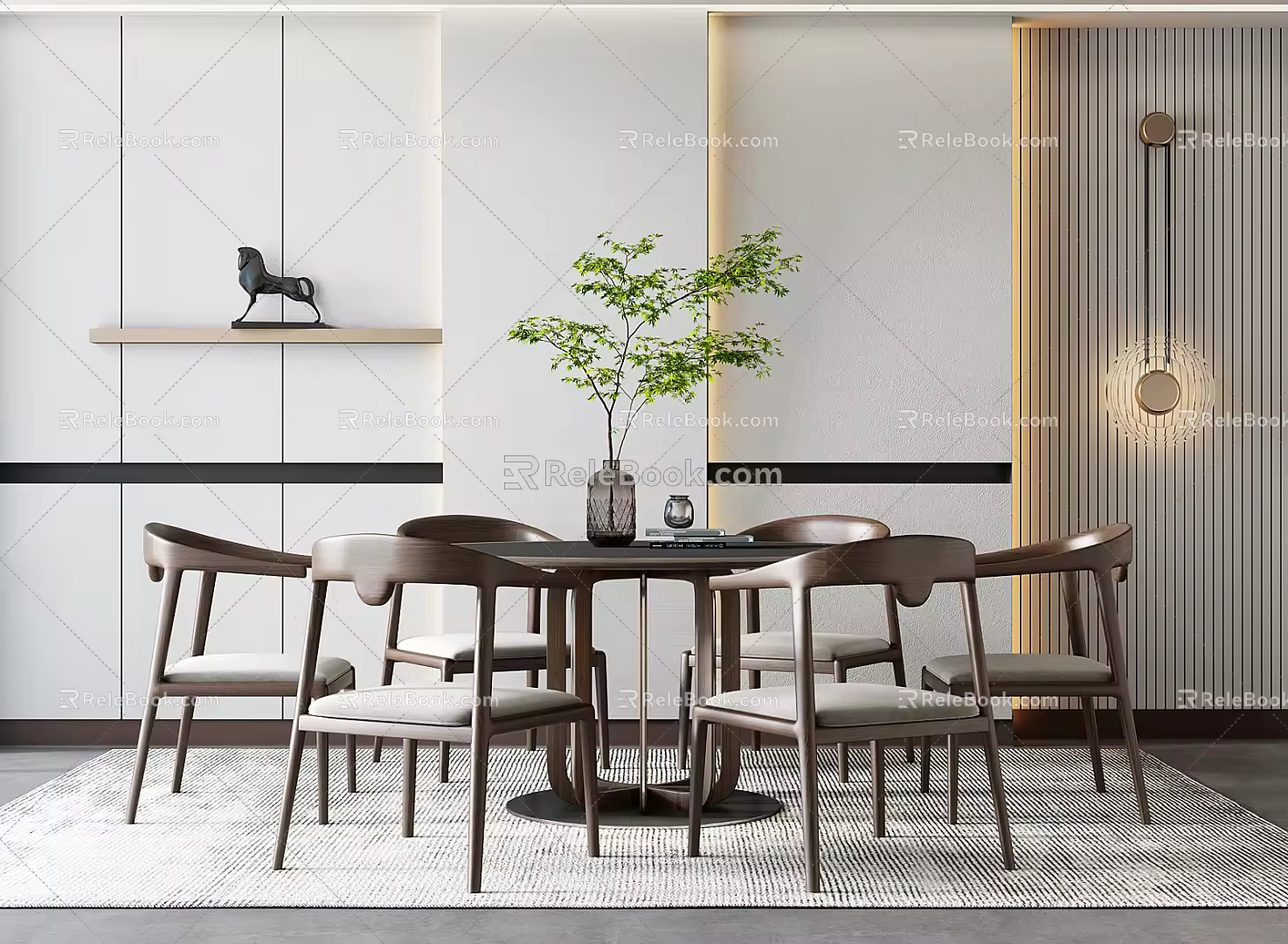 Nordic Dining Table and Chair Combination Solid Wood 3d model