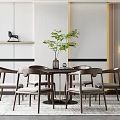 Nordic Dining Table and Chair Combination Solid Wood 3d model