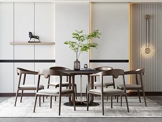 Nordic Dining Table and Chair Combination Solid Wood 3d model
