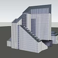 Modern Geometric Office Building Design With High Rise Glass Curtain Wall And Striped Facade