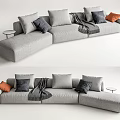 Gray L shaped Sectional Sofa With Multiple Cushions Throw Blanket And Side Table 3d model