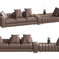 Modern Brown Leather Sectional Sofa With Multiple Pillows And Chaise Extension 3d model