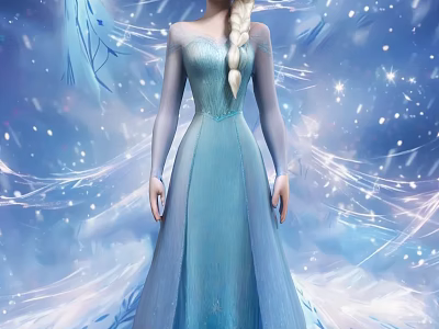 Princess Doll In Blue Sparkling Gown With Long Blonde Braid And Snowflake Details 3d model
