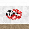 Modern Textured White Wall With Red Black Fingerprint Art And Spotlight Accents