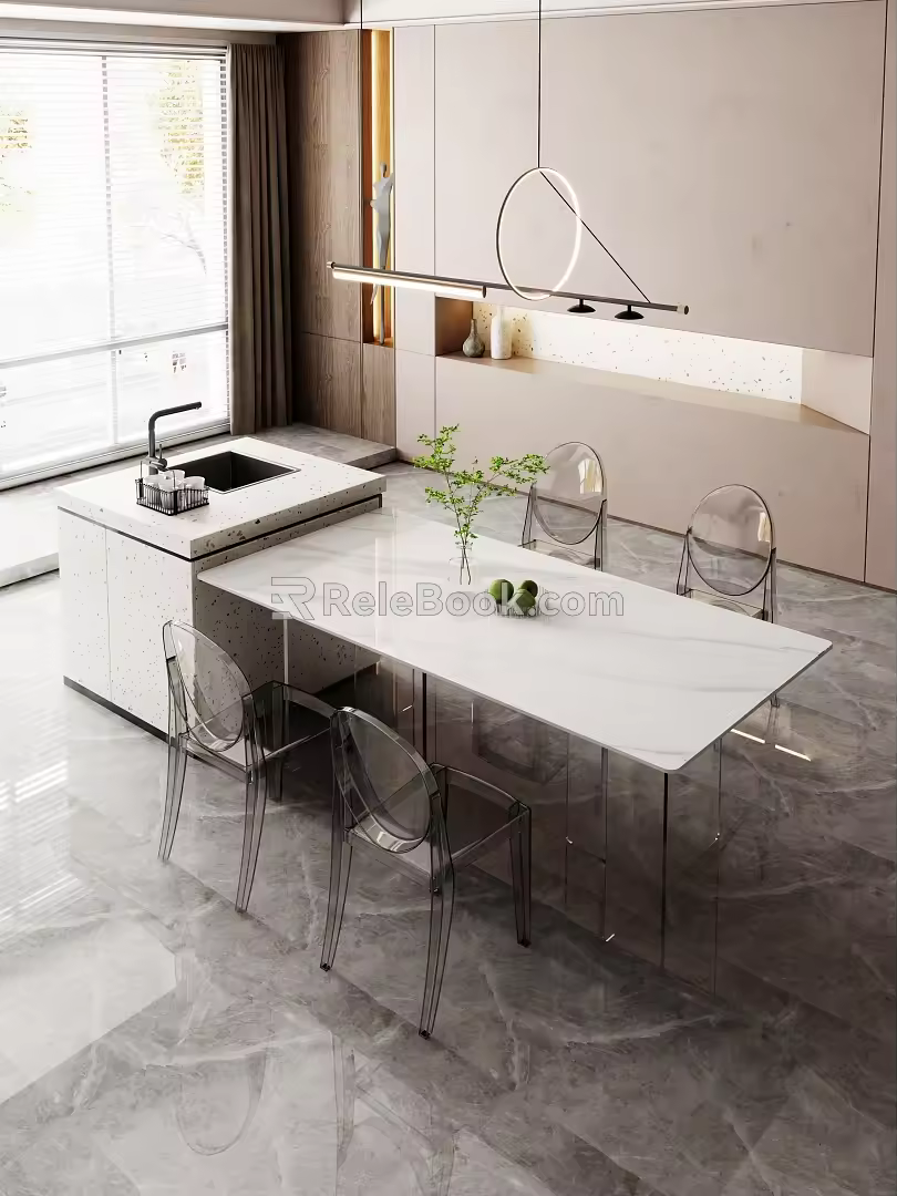 Modern Minimalist Dining Table and Chair Combination Island Table 3d model