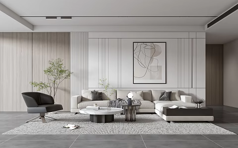 Modern living room modern sofa coffee table combination modern background wall 3d model