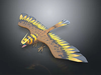 3D Realistic Bird Model With Spread Wings And Yellow Brown Feather Textures 3d model