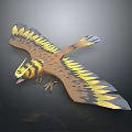 3D Realistic Bird Model With Spread Wings And Yellow Brown Feather Textures