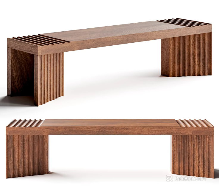 Modern Wooden Bench With Striped Legs And Perforated Top Design 3d model 