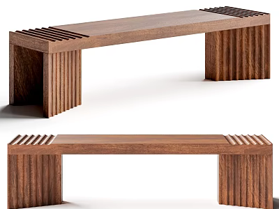 Modern Wooden Bench With Striped Legs And Perforated Top Design 3d model