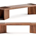 Modern Wooden Bench With Striped Legs And Perforated Top Design