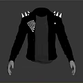 Fashionable Black Leather Jacket With Spike Decorations Shoulder Dot Patch And Gray T shirt