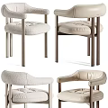 Modern Beige Upholstered Dining Chairs With Armrests And Sturdy Metal Legs