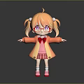 Cartoon Game Movie Character with Orange Short Hair Red Glasses Orange Coat and Pink Shoes