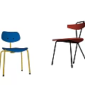 Blue And Red Modern Dining Chairs With Metal Legs On Blue Platform In Contemporary Room