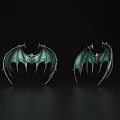 Decorative Bat Wing Ornament Set With Teal And Silver Gothic Design 3d model