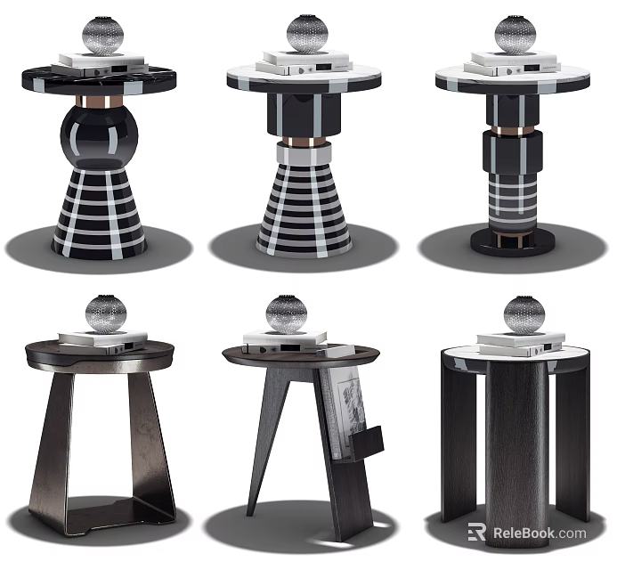 Modern Round Side Tables Featuring Various Designs Unique Bases And Decor Accents 3d model
