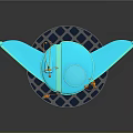 Blue Spacecraft Model with Astronaut Figures in Cosmic Exploration Scene Setup