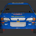 Blue Subaru Race Car Model With Number 186 Yellow Stripes Rear Spoiler And Racing Decals