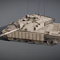 Modern Military Tank With Antennas Gun Barrel And Tracks Sandy Gray Exterior