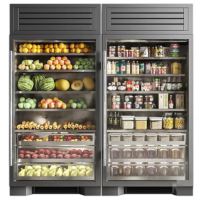 Organized Display Shelves With Fresh Fruits Vegetables Canned Goods And Grains 3d model
