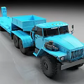 Blue Heavy Duty Truck With Flatbed Trailer And Large Wheels For Transportation
