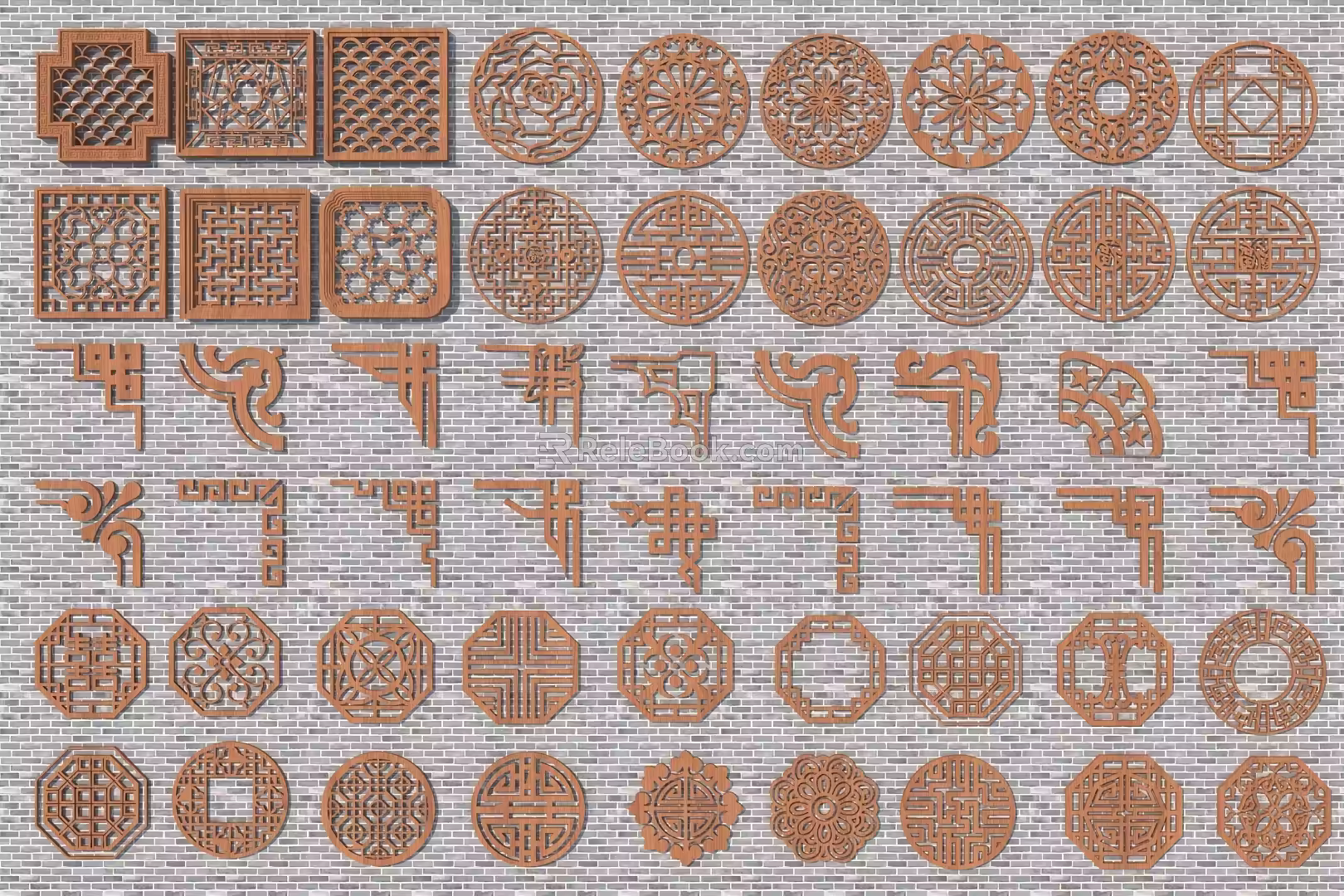 New Chinese Carved Pattern Totem Window Carved Pane 3d model