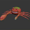 Cheerful Red Crab Wearing Yellow Hat With Smiling Face In Cartoon 3D Style