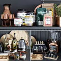 Stylish Copper Kitchen Tools With Blender Coffee Maker Wooden Tray Herbs And Spice Jars
